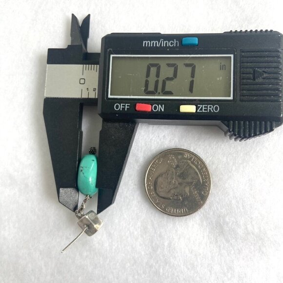 Sterling Silver 925 Southwest Style Beaded Turquoise Square Stud Dangle Earrings - Picture 15 of 16